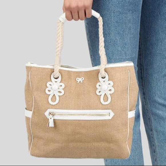 Anya Hindmarch Leather Trim Canvas Tote